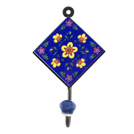 Navy Blue Ceramic Floral Tiles Hooks Online